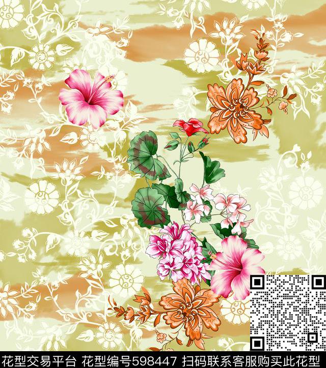 花卉抽象欧洲数码印花华亿平台下载（图片编号: 598447） - 瓦栏（Walan）