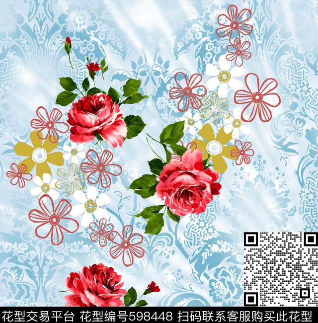 花卉抽象欧洲数码印花华亿平台下载（图片编号: 598448） - 瓦栏（Walan）