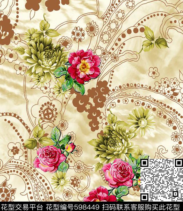 花卉抽象欧洲数码印花华亿平台下载（图片编号: 598449） - 瓦栏（Walan）