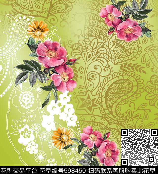 花卉抽象欧洲数码印花华亿平台下载（图片编号: 598450） - 瓦栏（Walan）