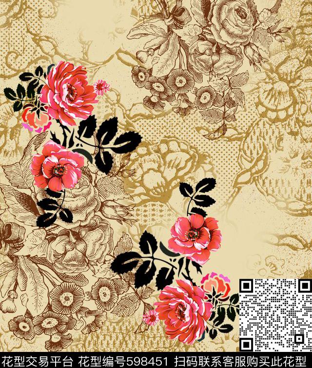 花卉抽象欧洲数码印花华亿平台下载（图片编号: 598451） - 瓦栏（Walan）