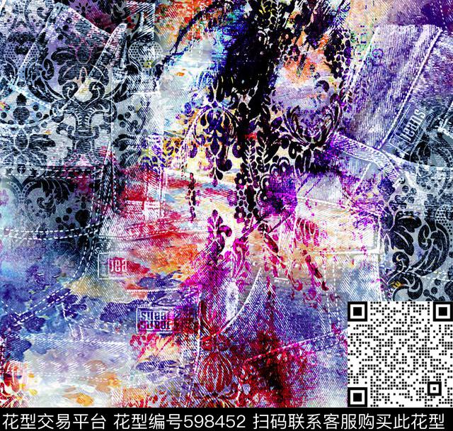 花卉抽象欧洲数码印花华亿平台下载（图片编号: 598452） - 瓦栏（Walan）