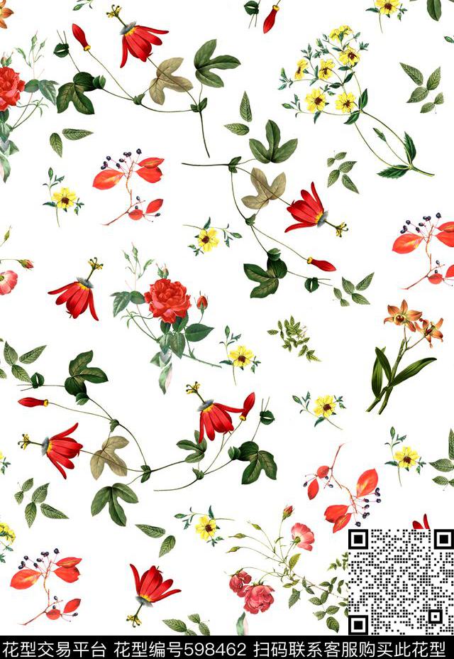 热带小花卉时尚数码印花华亿平台下载（图片编号: 598462） - 瓦栏（Walan）