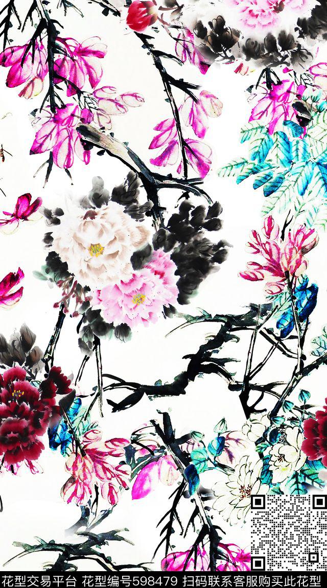 水彩清爽中国风数码印花华亿平台下载（图片编号: 598479） - 瓦栏（Walan）