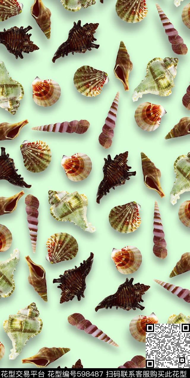 海洋生物贝壳壳类生物数码印花华亿平台下载（图片编号: 598487） - 瓦栏（Walan）