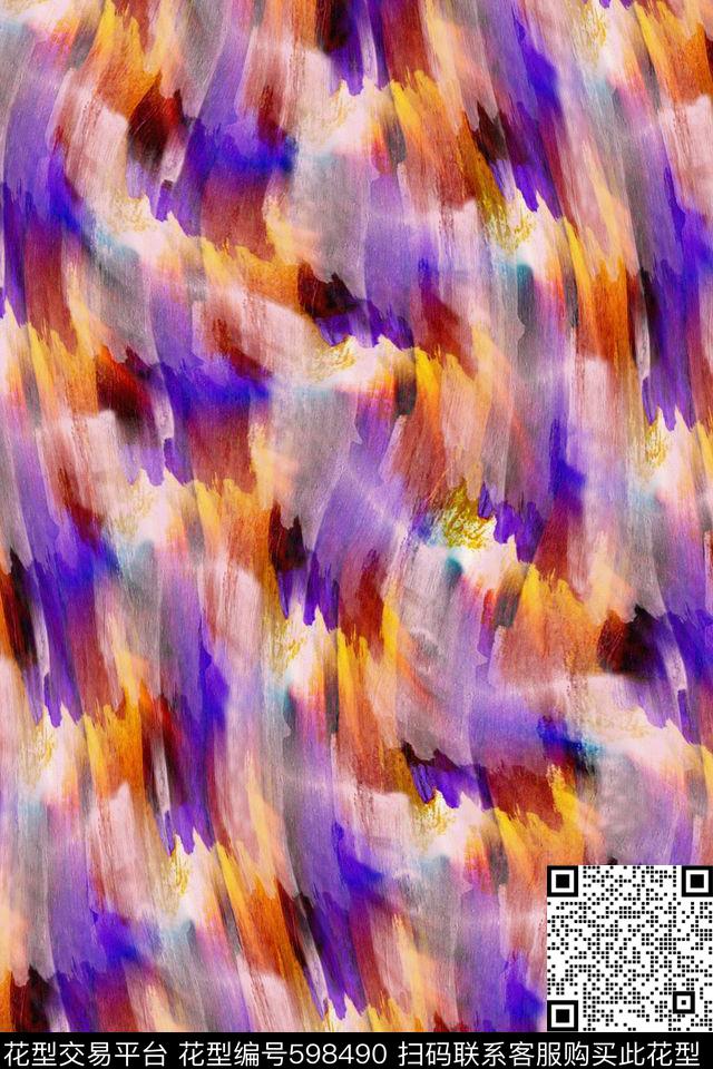 水彩笔刷纹理女装数码印花华亿平台下载（图片编号: 598490） - 瓦栏（Walan）