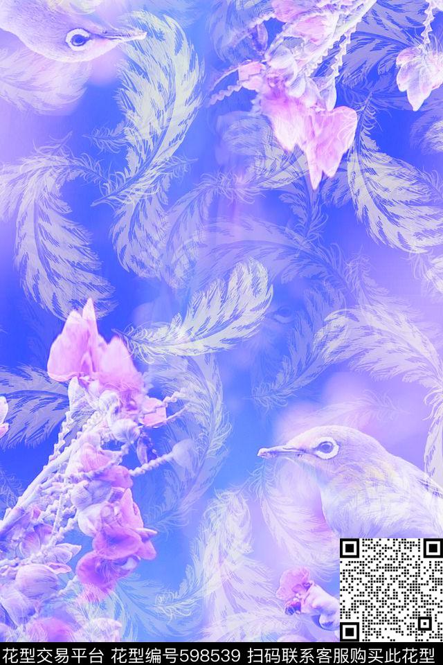 花卉流行时尚鸟数码印花华亿平台下载（图片编号: 598539） - 瓦栏（Walan）