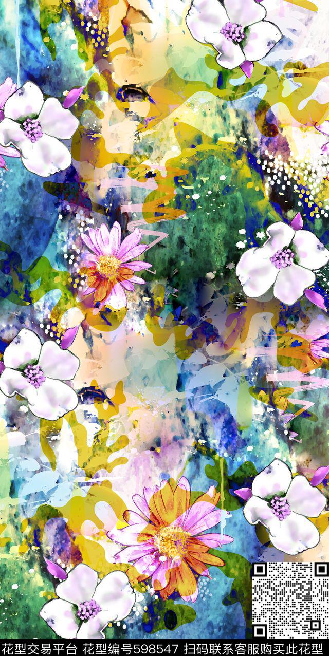 水彩纹理底纹花卉女装裙数码印花华亿平台下载（图片编号: 598547） - 瓦栏（Walan）