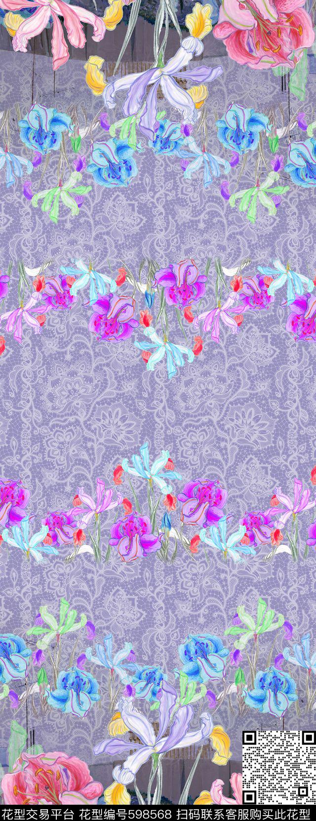 双边定位水彩蕾丝传统印花华亿平台下载（图片编号: 598568） - 瓦栏（Walan）