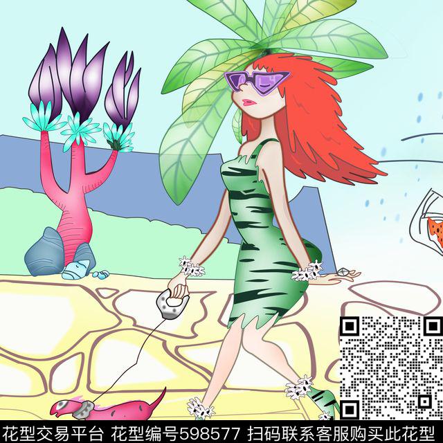 天空椰树沙滩传统印花华亿平台下载（图片编号: 598577） - 瓦栏（Walan）