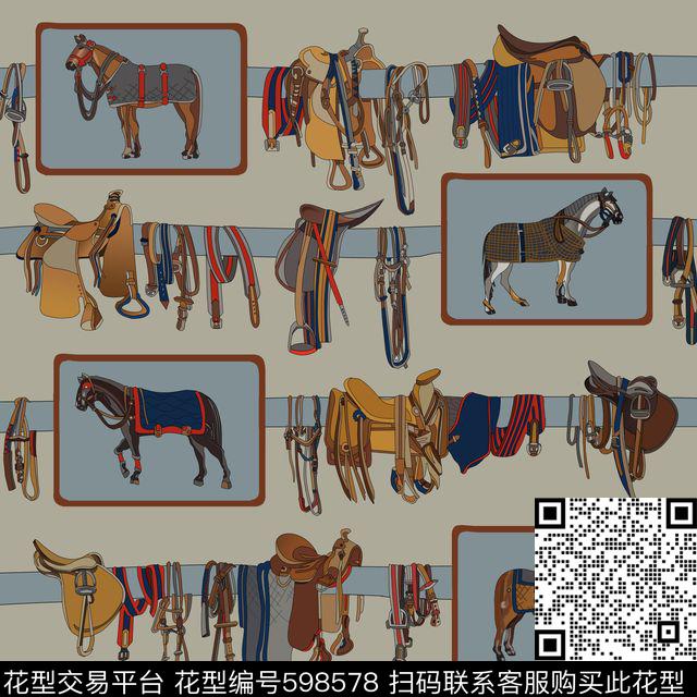 马动物纹传统印花华亿平台下载（图片编号: 598578） - 瓦栏（Walan）