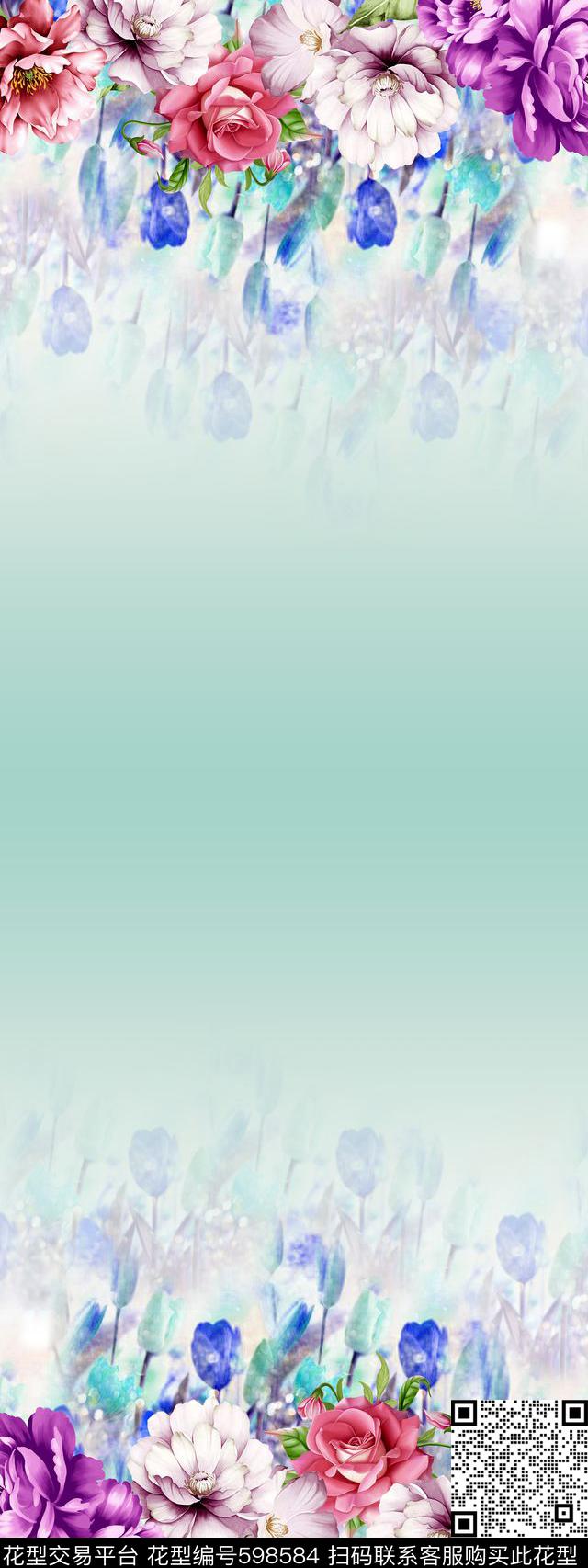 裙子双边定位组合花卉数码印花华亿平台下载（图片编号: 598584） - 瓦栏（Walan）