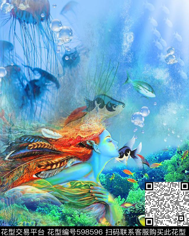 双边定位海底世界水母数码印花华亿平台下载（图片编号: 598596） - 瓦栏（Walan）