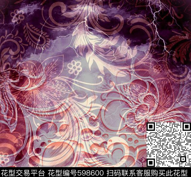 花卉抽象欧洲数码印花华亿平台下载（图片编号: 598600） - 瓦栏（Walan）