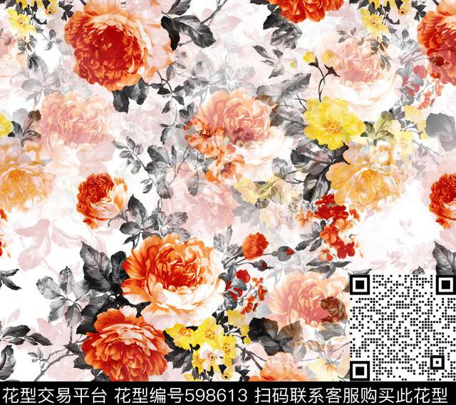 花卉抽象欧洲数码印花华亿平台下载（图片编号: 598613） - 瓦栏（Walan）