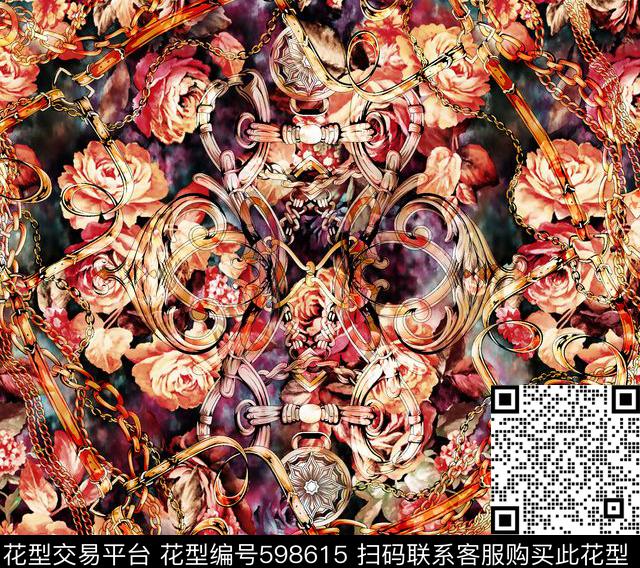 花卉抽象欧洲数码印花华亿平台下载（图片编号: 598615） - 瓦栏（Walan）