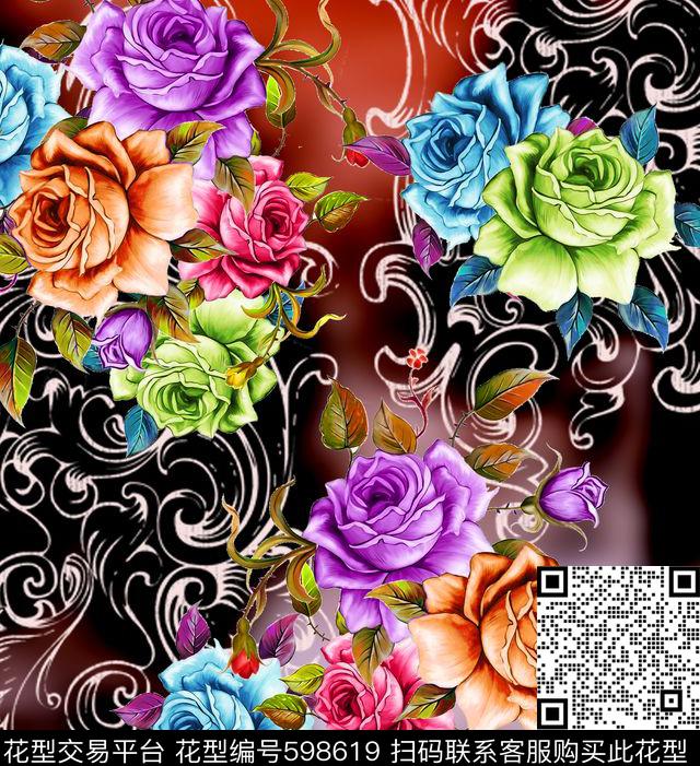 花卉抽象欧洲数码印花华亿平台下载（图片编号: 598619） - 瓦栏（Walan）