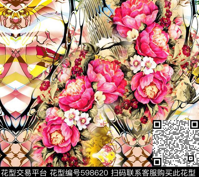 花卉抽象欧洲数码印花华亿平台下载（图片编号: 598620） - 瓦栏（Walan）
