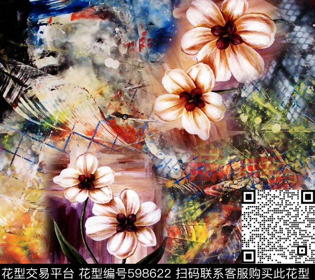 花卉抽象欧洲数码印花华亿平台下载（图片编号: 598622） - 瓦栏（Walan）