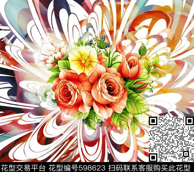 花卉抽象欧洲数码印花华亿平台下载（图片编号: 598623） - 瓦栏（Walan）