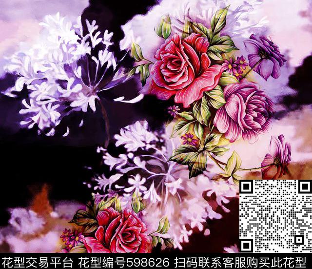 花卉抽象欧洲数码印花华亿平台下载（图片编号: 598626） - 瓦栏（Walan）