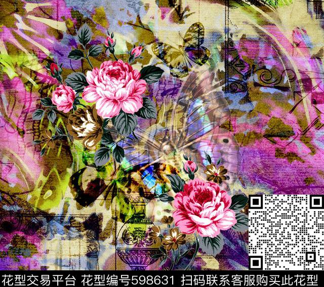 花卉抽象欧洲数码印花华亿平台下载（图片编号: 598631） - 瓦栏（Walan）