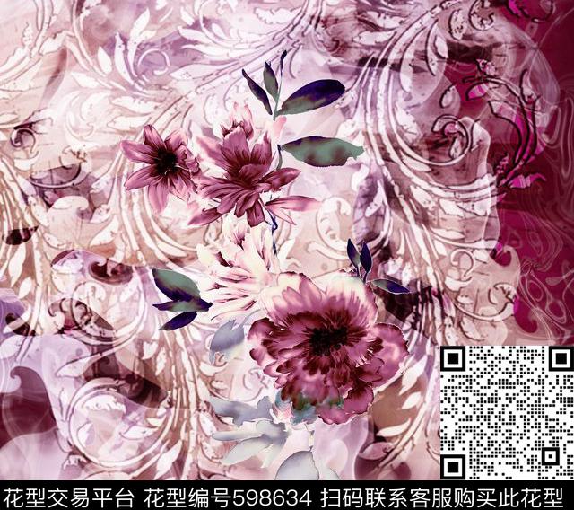 花卉抽象欧洲数码印花华亿平台下载（图片编号: 598634） - 瓦栏（Walan）