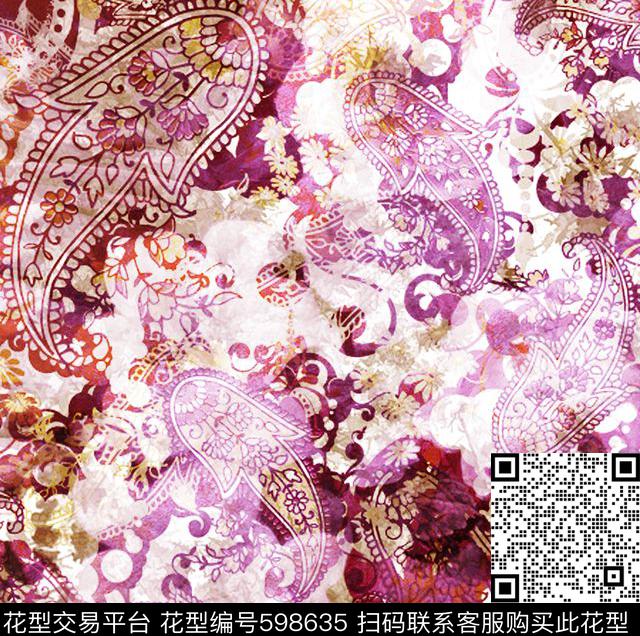 花卉抽象欧洲数码印花华亿平台下载（图片编号: 598635） - 瓦栏（Walan）