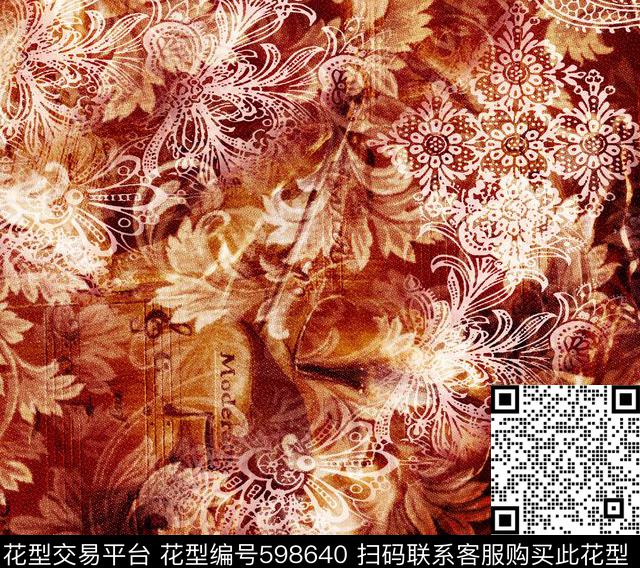 花卉抽象欧洲数码印花华亿平台下载（图片编号: 598640） - 瓦栏（Walan）