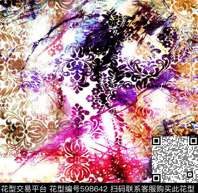 花卉抽象欧洲数码印花华亿平台下载（图片编号: 598642） - 瓦栏（Walan）