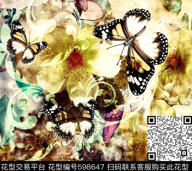 花卉抽象欧洲数码印花华亿平台下载（图片编号: 598647） - 瓦栏（Walan）