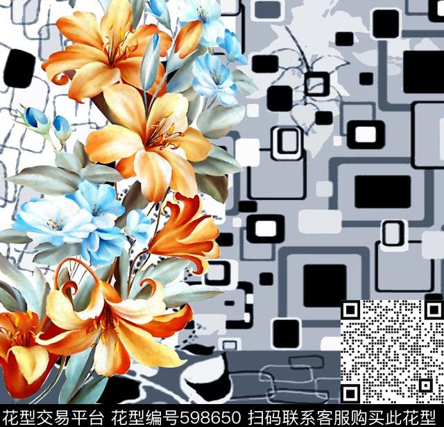 花卉抽象欧洲数码印花华亿平台下载（图片编号: 598650） - 瓦栏（Walan）