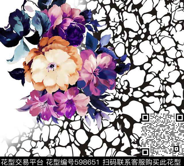 花卉抽象欧洲数码印花华亿平台下载（图片编号: 598651） - 瓦栏（Walan）