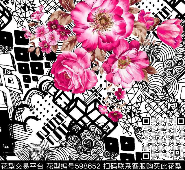 花卉抽象欧洲数码印花华亿平台下载（图片编号: 598652） - 瓦栏（Walan）