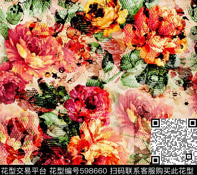 花卉抽象欧洲数码印花华亿平台下载（图片编号: 598660） - 瓦栏（Walan）