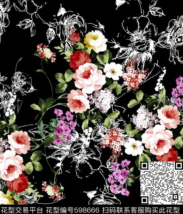 花卉抽象欧洲数码印花华亿平台下载（图片编号: 598666） - 瓦栏（Walan）