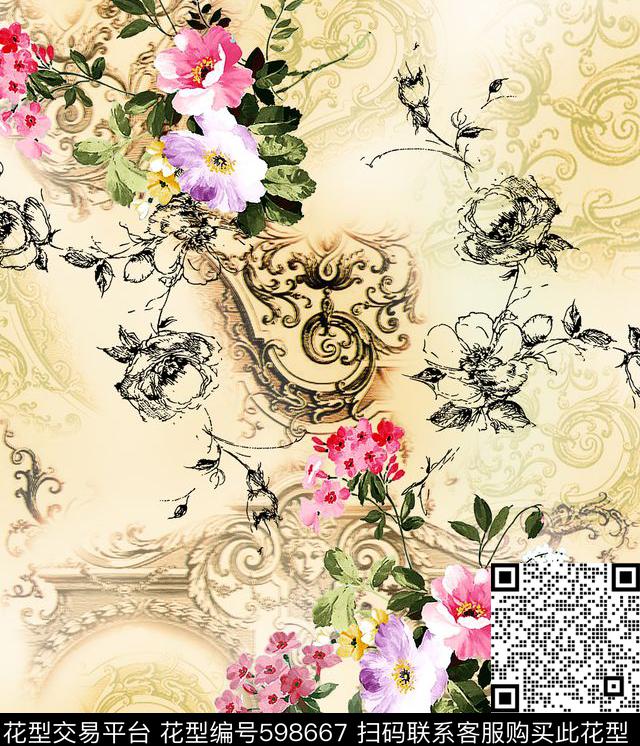 花卉抽象欧洲数码印花华亿平台下载（图片编号: 598667） - 瓦栏（Walan）