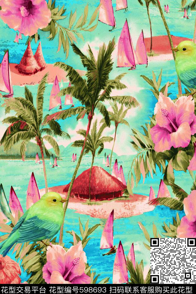 手绘花卉满版散花数码印花华亿平台下载（图片编号: 598693） - 瓦栏（Walan）