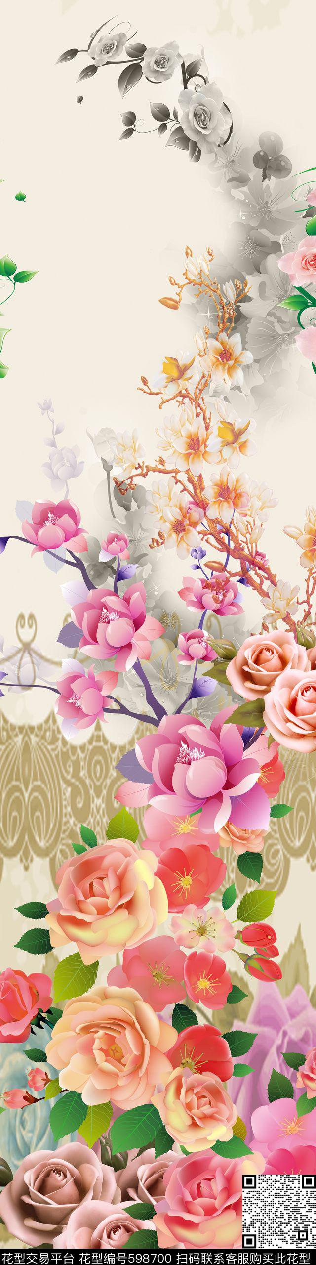 手绘花卉满版散花数码印花华亿平台下载（图片编号: 598700） - 瓦栏（Walan）