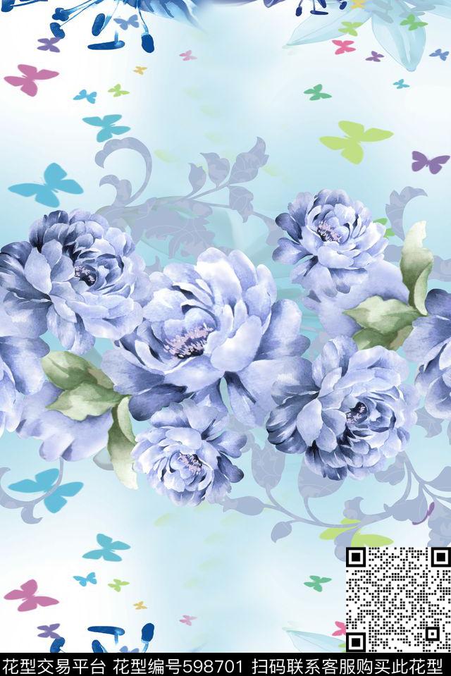 手绘花卉满版散花数码印花华亿平台下载（图片编号: 598701） - 瓦栏（Walan）