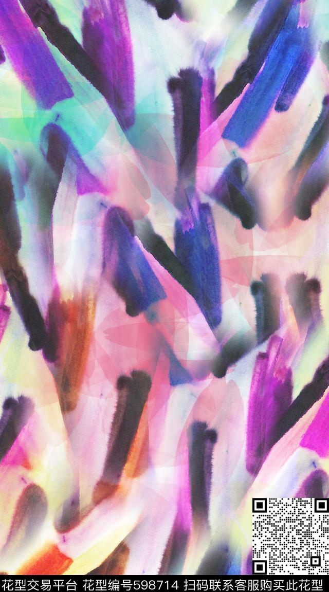 笔刷水彩笔触数码印花华亿平台下载（图片编号: 598714） - 瓦栏（Walan）