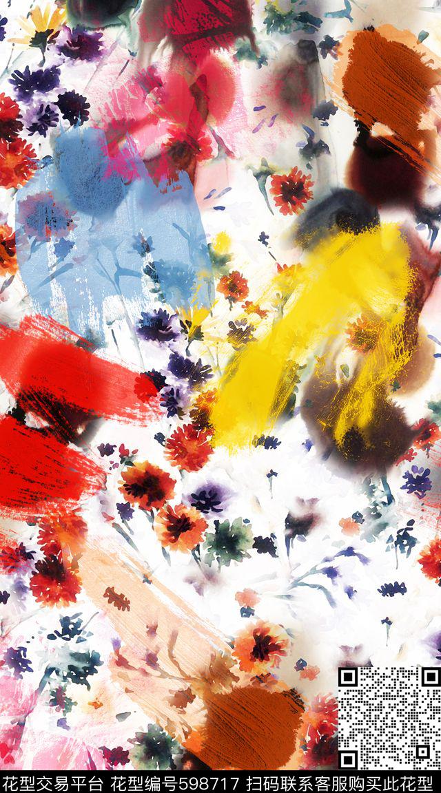 笔刷水彩笔触数码印花华亿平台下载（图片编号: 598717） - 瓦栏（Walan）