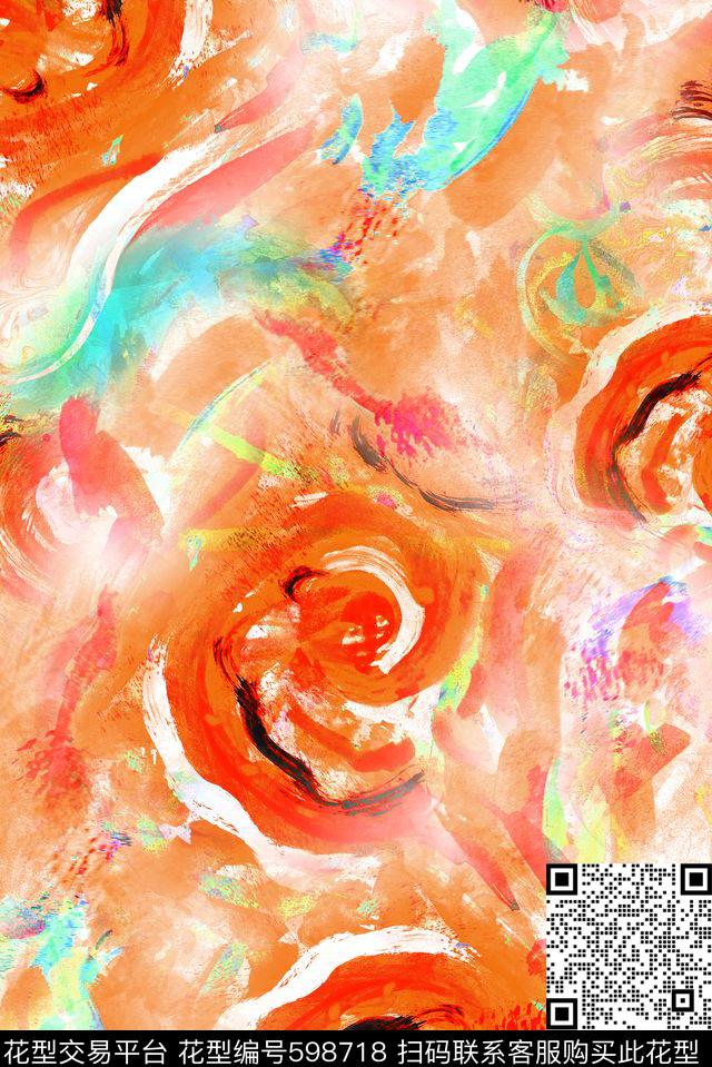 笔触纹理水彩数码印花华亿平台下载（图片编号: 598718） - 瓦栏（Walan）