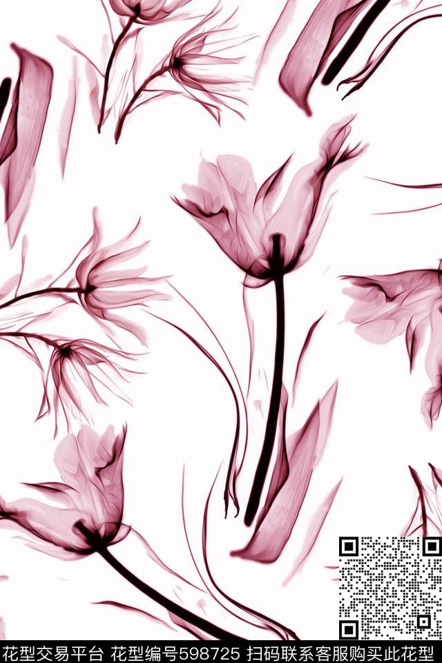 韵墨水彩花卉女装数码印花华亿平台下载（图片编号: 598725） - 瓦栏（Walan）