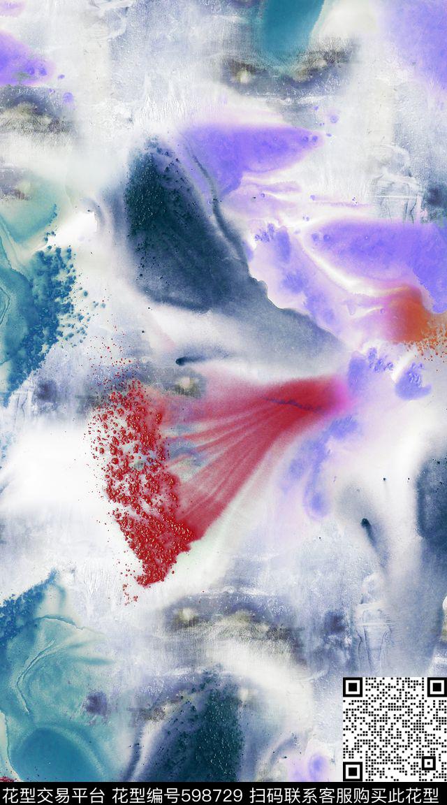 抽象纹理水彩数码印花华亿平台下载（图片编号: 598729） - 瓦栏（Walan）