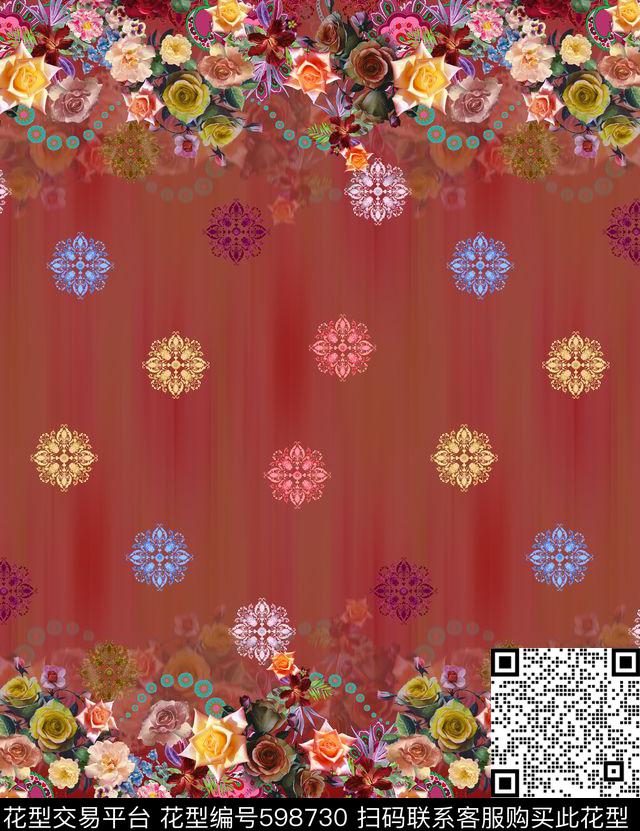 双边定位炫彩底花卉数码印花华亿平台下载（图片编号: 598730） - 瓦栏（Walan）