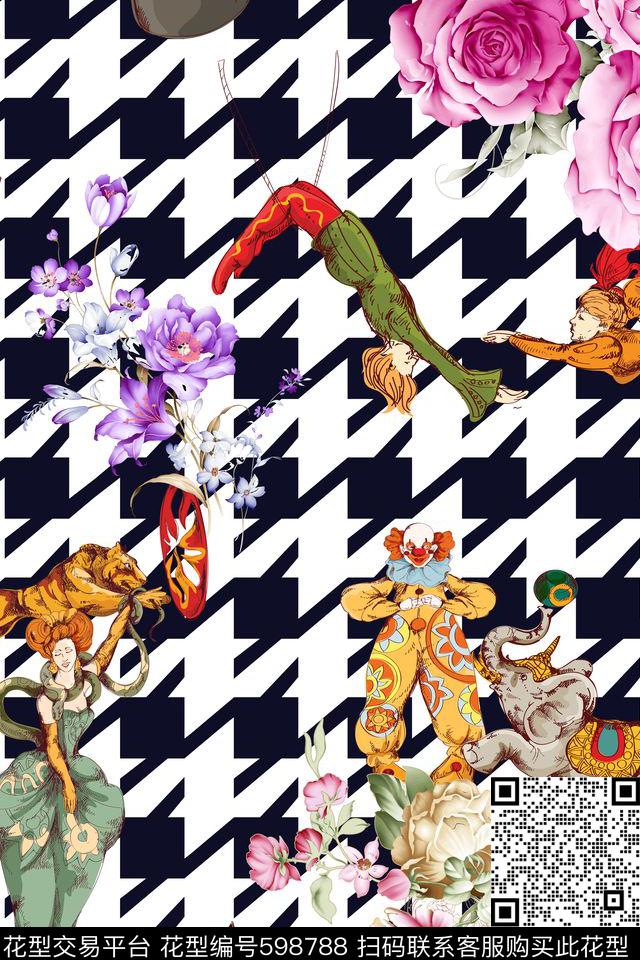 花卉几何格子数码印花华亿平台下载（图片编号: 598788） - 瓦栏（Walan）