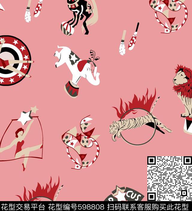 野兽手绘动物抽象几何传统印花华亿平台下载（图片编号: 598808） - 瓦栏（Walan）