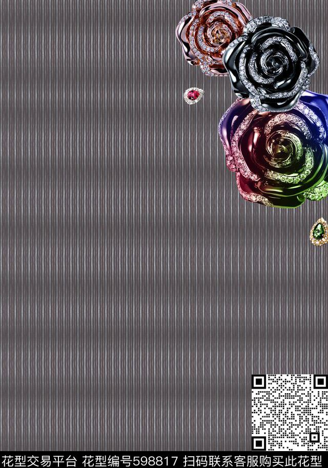 几何格子花卉珠宝定位数码印花华亿平台下载（图片编号: 598817） - 瓦栏（Walan）