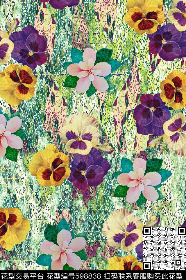 EDS-底纹花卉水彩浪漫花卉花卉数码印花华亿平台下载（图片编号: 598838） - 瓦栏（Walan）